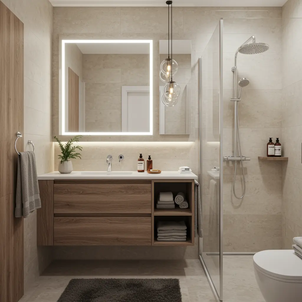 Well-planned modern bathroom layout highlighting practical remodel ideas for different budgets.