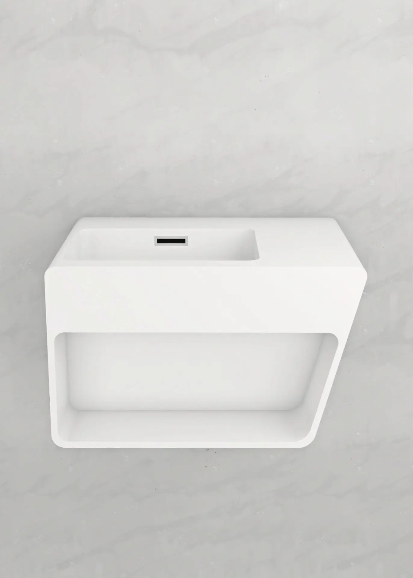Picture Vanity top with faucet mounting area showing hardware layout and water control components